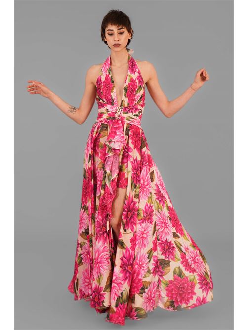 Abito in raso fantasia Babylon | S00886FIORE FUXIA